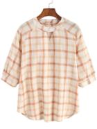 Shein Apricot Stand Collar Plaid Loose Blouse