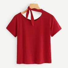 Shein Knot Neck Plain Tee