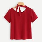 Shein Knot Neck Plain Tee