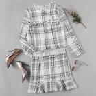 Shein Button Up Frayed Trim Tweed Coat & Skirt Set