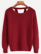 Shein Red Drop Shoulder Cut Out Back Sweater