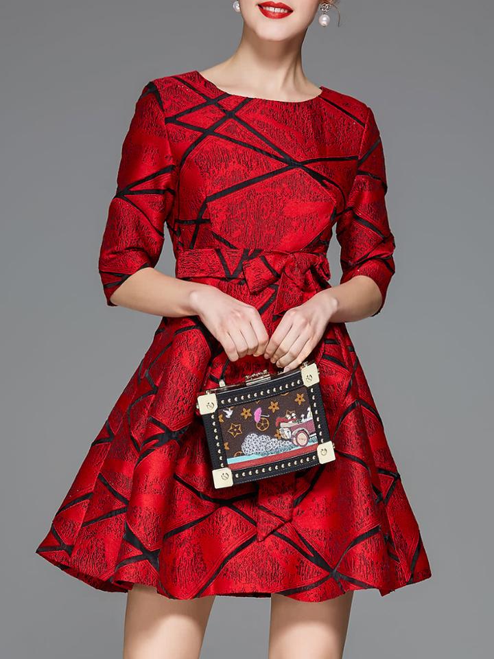 Shein Color Block Jacquard A-line Dress