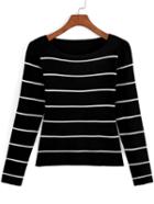 Shein Black Round Neck Striped Knit Sweater