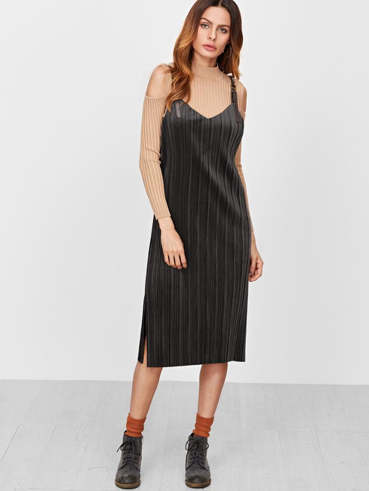 Shein Velvet Slit Side Pleated Cami Dress