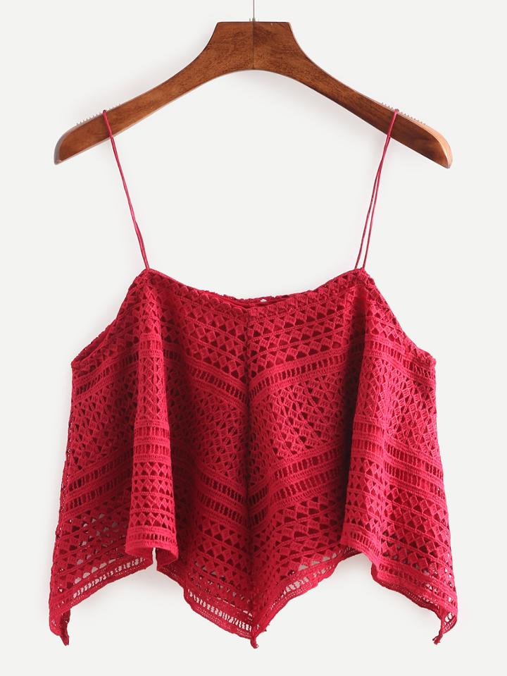 Shein Hollow Out Asymmetric Crochet Cami Top - Burgandy