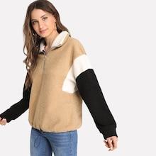Shein Colorblock Drawstring Zip Up Sweatshirt