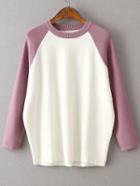 Shein Purple Contrast Raglan Sleeve Ribbed Trim Knitwear