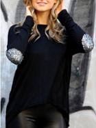 Shein Black Dip Hem Sequined Top