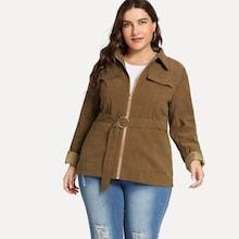 Shein Plus Self Tie Zip Suede Jacket