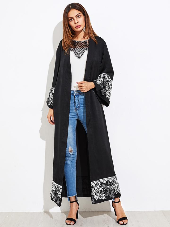 Shein Lace Applique Cuff And Hem Abaya