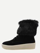 Shein Black Lace Up Faux Fur Cuff Ankle Boots