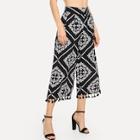 Shein Geo And Flower Print Tassel Hem Pants