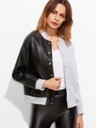Shein Contrast Mixed Media Button Up Bomber Jacket