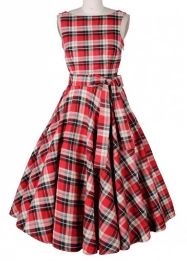 Rosewe Plaid Print Sleeveless V Back Skater Dress