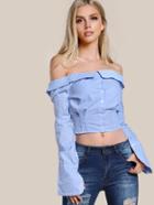 Shein Collared Off Shoulder Tie Back Button Up Blouse