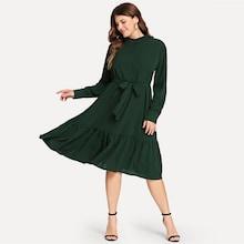 Shein Plus Solid Belted Ruffle Hem Dress
