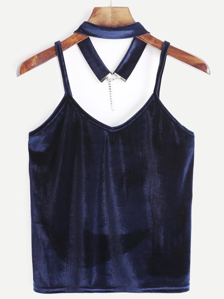 Shein Navy Velvet Cami Top With Choker