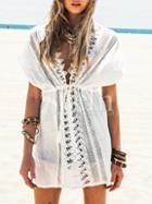 Shein White Short Sleeve V Neck With Lace Dress