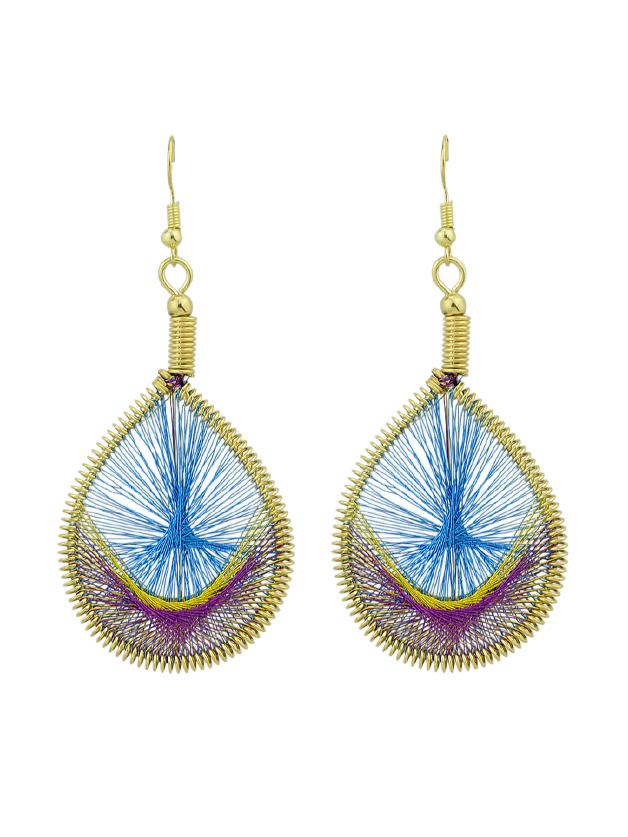 Shein Blue Colorful Rope Handmade Braided Wate Drop Hanging Earrings