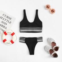Shein Girls Striped Trim Bikini Set