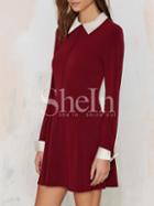 Shein Burgundy Long Sleeve Lapel Dress