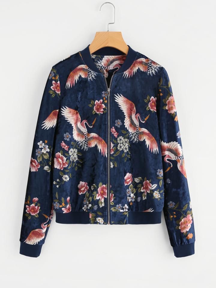 Shein Mixed Print Velvet Bomber Jacket