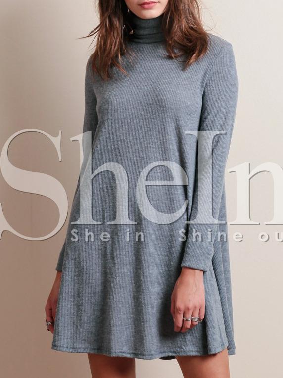 Shein Grey Pullover Marl High Neck Jumpers Casual Dress