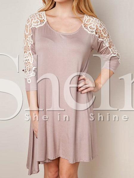 Shein Nude Scoop Neck Crochet Sleeve Dress