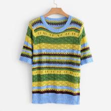 Shein Multi Stripe Hollow Out Jumper