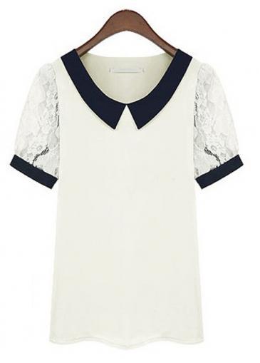 Rosewe Hot Sale Woman White Chiffon Short Sleeve Tees