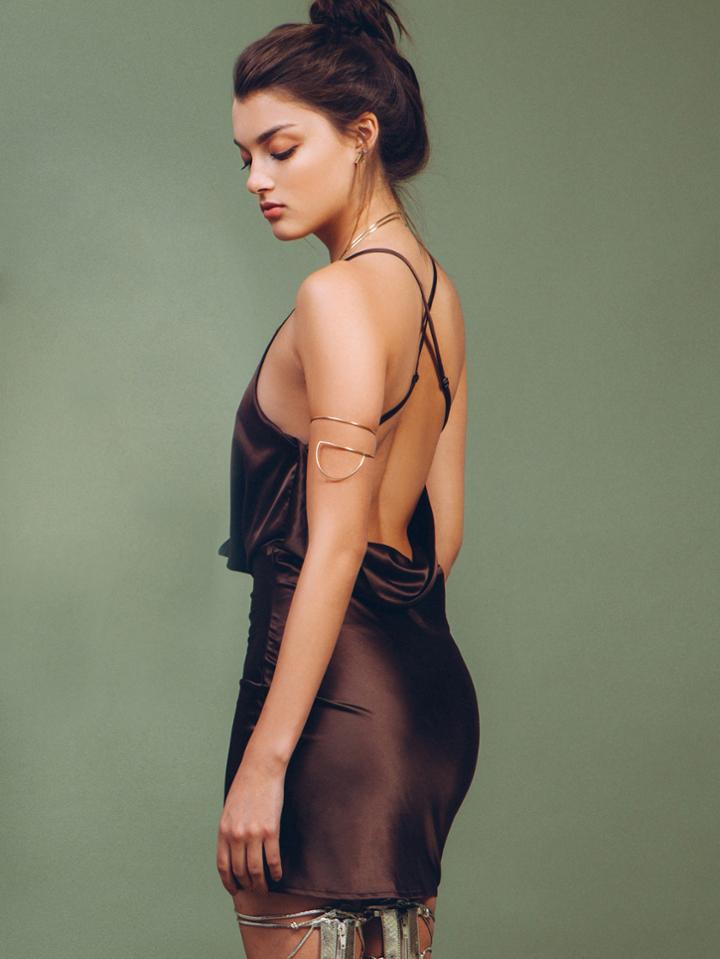 Shein Plunging Draped Neckline Open Back Cami Dress
