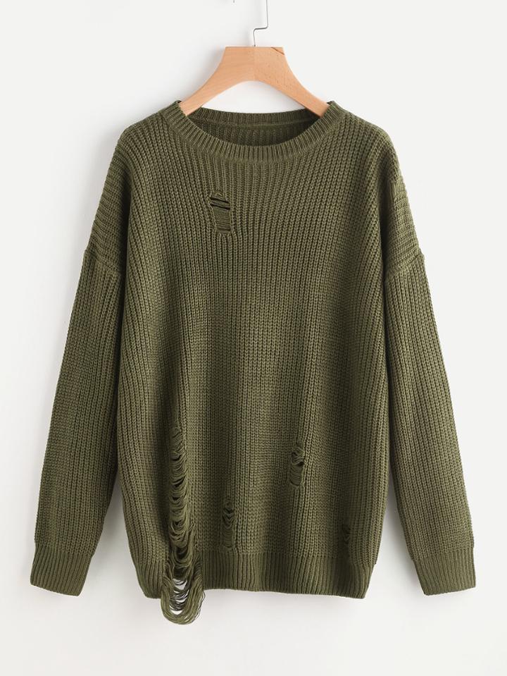 Shein Laddering Detail Drop Shoulder Jumper