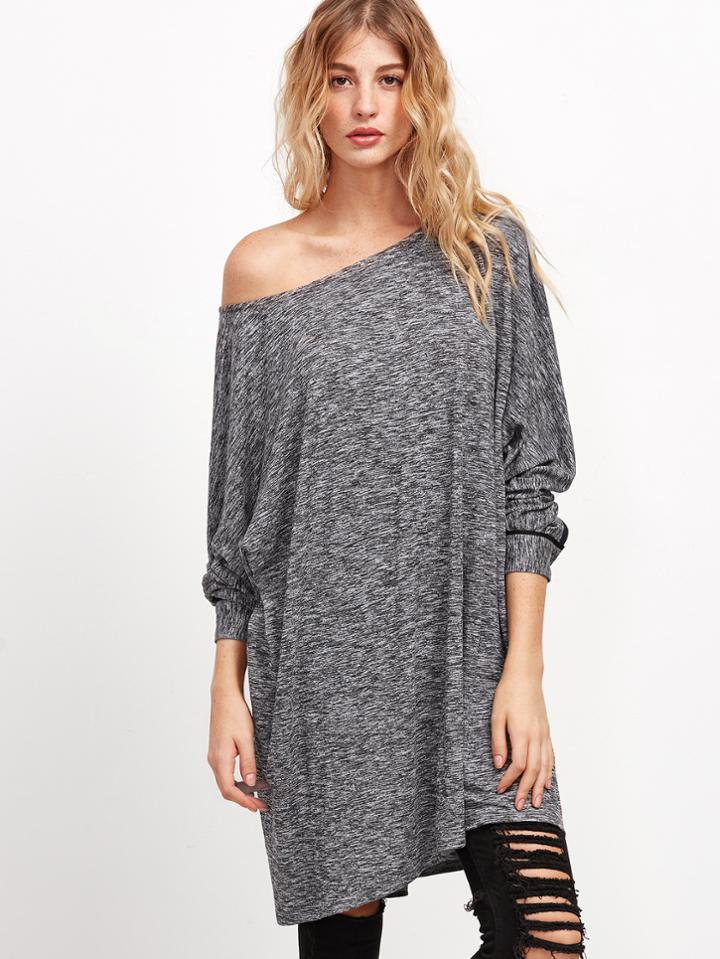 Shein Grey Marled Knit Contrast Binding Tee Dress