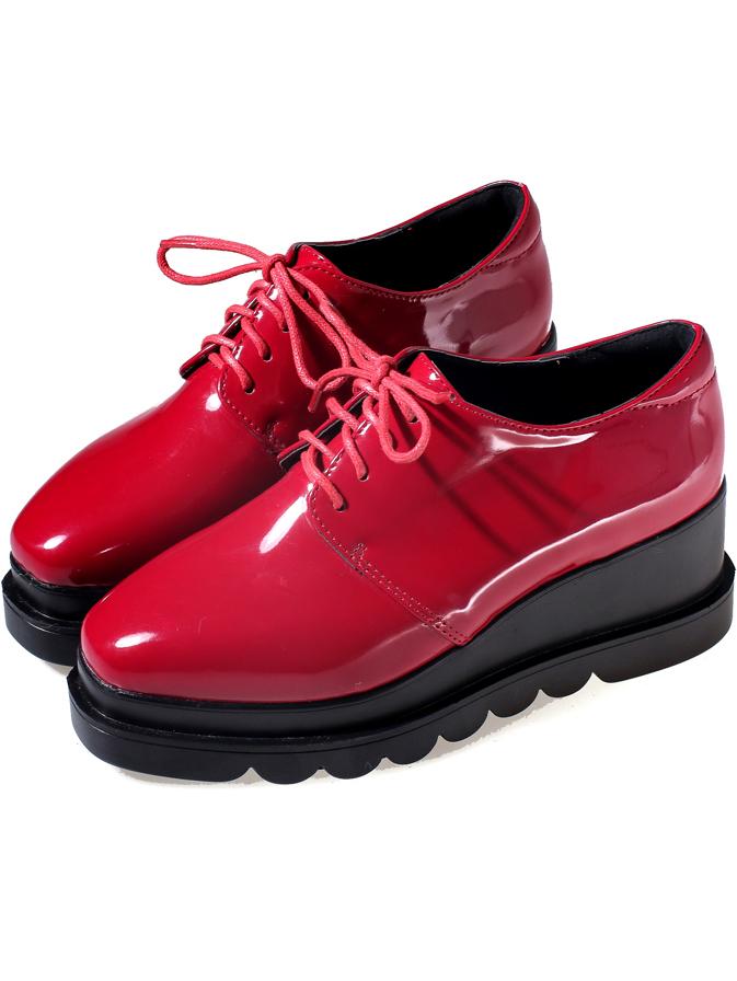Shein Red Square Toe Thick-soled Patent Leather Flats