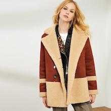 Shein Double Breasted Two Tone Faux Shearling Coat