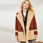 Shein Double Breasted Two Tone Faux Shearling Coat