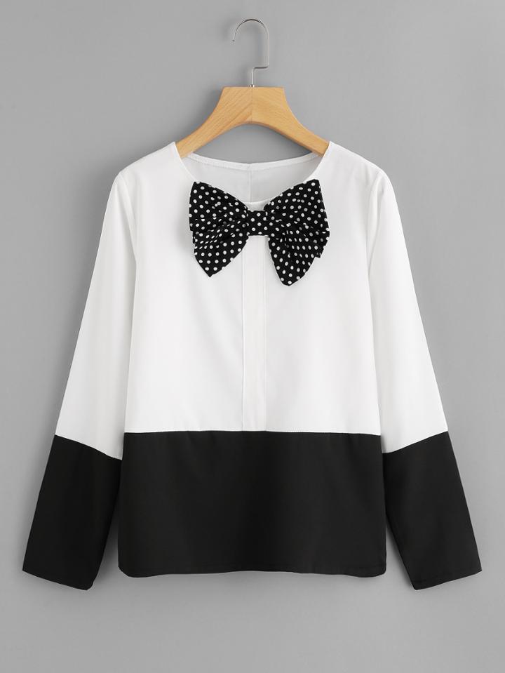 Shein Bow Detail Two Tone Blouse