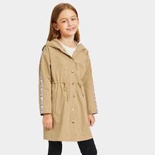 Shein Girls Letter Tape Sleeve Drawstring Hooded Coat