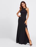 Shein Sequin Mesh Paneled Open Back Split Dress