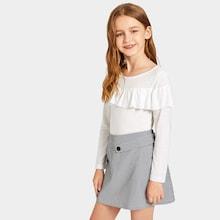 Shein Girls Flounce Foldover Solid Tee