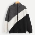 Shein Zip Up Color Block Teddy Jacket