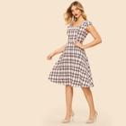 Shein 60s Sweetheart Neck Fit & Flare Plaid Dress