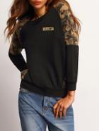 Shein Black Raglan Sleeve Camo Print Sweatshirt