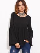 Shein Black Bell Sleeve Cutout Back Babydoll Blouse