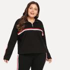 Shein Plus Half Placket Striped Sweatshirt