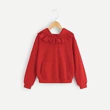 Shein Girls Ruffle Trim Solid Hoodie