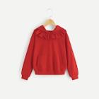 Shein Girls Ruffle Trim Solid Hoodie