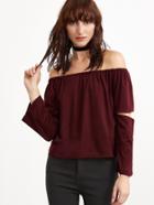 Shein Burgundy Off The Shoulder Cut Out T-shirt