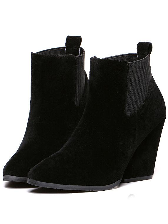 Shein Black Chunky Heel Almond Toe Boots