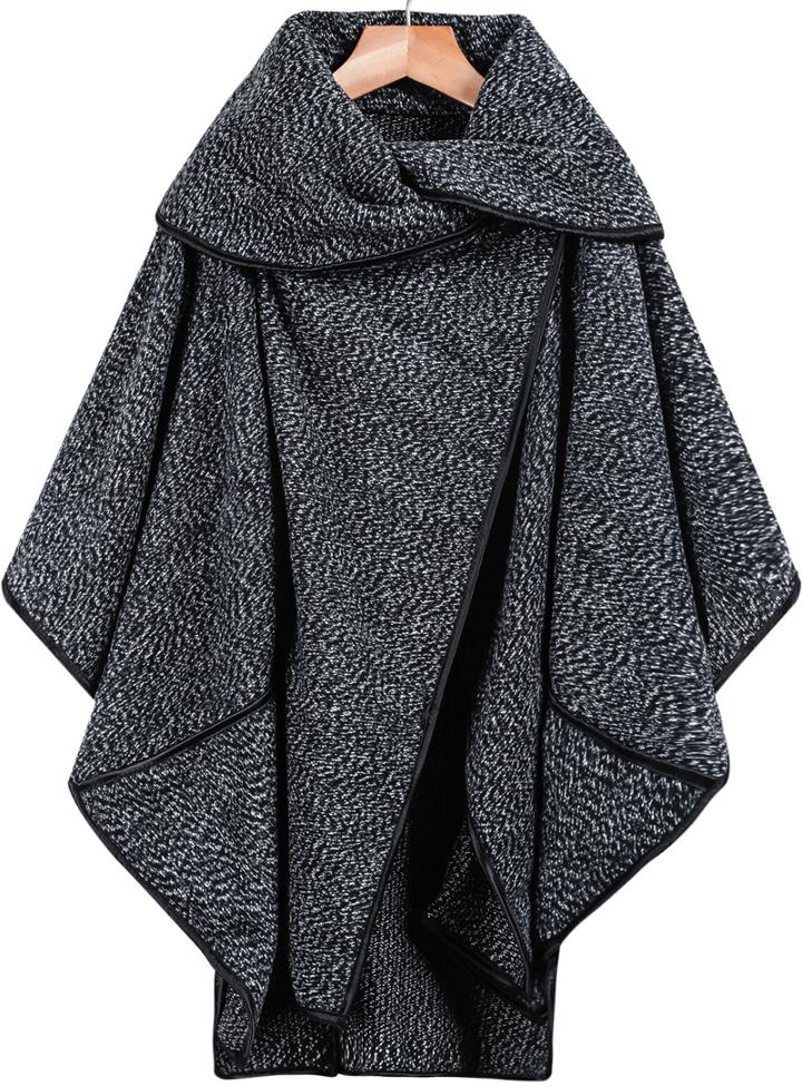 Shein Black Lapel Long Sleeve Contrast Trims Loose Coat